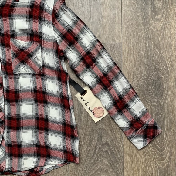 Anthropologie Ash and Ember Button Down front Shirt Plaid Flannel Size XS - Picture 9 of 16